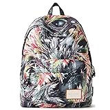 Artone Women's Leaves Print Casual Backpack With Laptop Compartment Black Red [並行輸入品]