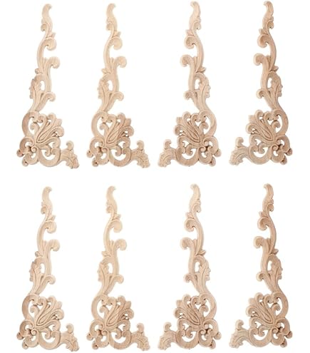 木製彫刻コーニス型装飾品 ロココ調モールディング 2個 木製彫刻