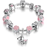 Presentski Lucky Charm Bracelet, Love and Clover Silver Plated Lucky Dog Charm Bracelet for Daughter Gift