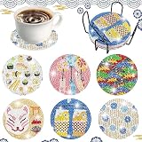 LUCKYBEE ダイヤモンドアート コースター キット DIY ダイヤモンドビーズ コースター 5Dダイヤモンド塗装キット 和風ダイヤモンド コースター キット手芸キット 初心者 大人 子供用 アートクラフト用品 和風6個入 ホルダー付き