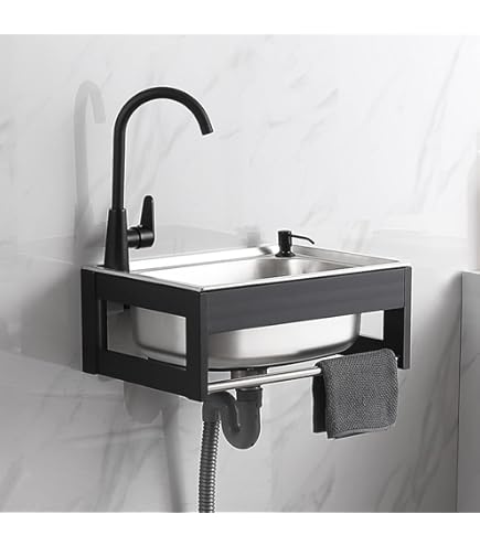 Amazon.co.jp: LJ 304ステンレス製簡易流し台 壁掛け式キッチンシンク