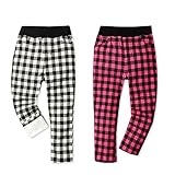 (ピンク/95cm)ベビー服 女の子 ボトム ロング パンツ 裏起毛 タグ装飾 チェック ストレッチ 女児 ベビー