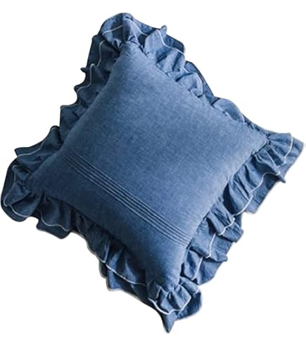 プティラドウ　フランスの小鳥　ブルー 45cm 角クッションカバー フリル プティラドウ フランスの小鳥 ブルー 45cm 角クッションカバー