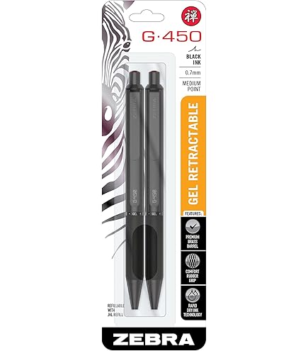 Zebra G-301 Stainless Steel Retractable Gel Pen, Medium Point, 0.7mm, Black Ink, 12-Count