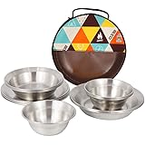16-Piece Kit Stainless Steel Plates and Bowls Camping Set Small and Large Dinnerware for Kids, Adults, Family Hiking, Picnic,
