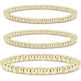 LIAN Gold Bead Bracelets Set 14K Gold Plated Bead Ball Layered Bracelets for Women Elastic Hypoallergenic Stackable Stretch B