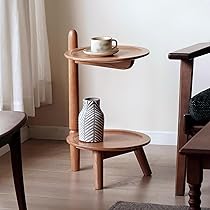 ナチュラルウッド 2段構造サイドテーブル サイドテーブル 円形 ラタン調 こなれ感 おしゃれ オープン