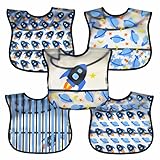 iplay アイプレイ お食事エプロン ５枚セット 防水 スタイ ビブ 食べこぼしポケット付 9-18ヶ月 (ロケットブルー)