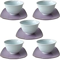 Amazon | 青磁色 湯呑み 紫色 金線 茶托 5客 セット 満水 150ml