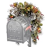 3 '事前点灯乾電池式人工パインwith BerriesクリスマスメールボックスSwag – WarmクリアLEDライト