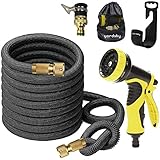 Yardsky 散水ホース 15m 魔法のホース 伸びる ガーデニング 水やり 9パターン ホースホルダー 洗車 花園 掃除 金属製 イェロー