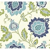 York Wallcoverings EB2033 Carey Lind Vibe Jaco Floral Wallpaper, Eggshell White/Smoky Dark Blue/Robi