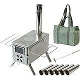 [収納バッグ付き] TOBAU キャンプストーブ 薪ストーブ ウッドストーブ BBQ 煙突付き 防水帆布キャリーバッグ付き 薪暖炉 コンパクト アウトドア ストーブ グリル コンロ キャンプ 暖炉 (シルバー)