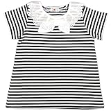 ガールズ|キッズ|トップス半袖[Kids＋G]襟レース リボンつき|ボーダー柄 半袖 Ｔシャツ|カットソー|女の子|女児|子供用 110cm ホワイト-ブラック