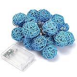 20LED　レッドラタンボール　ストリングライト　クリスマス　ウェディングパーティー飾りライト　バッテリー式　LEDイルミネーションライトランプ　ブルー