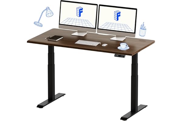 FLEXISPOT スタンディングデスク メーカー5年保証 電動式昇降デスク 高さ調節 パソコンデスク E7セット (フレーム(黒)+天板(ウォールナット), 140×70cm)
