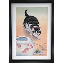 (祥邨)(小原古邨)  金魚鉢と猫 (渡邊木版) 小原古邨（祥邨）｢金魚鉢と猫｣ | 山田書店美術部オンラインストア