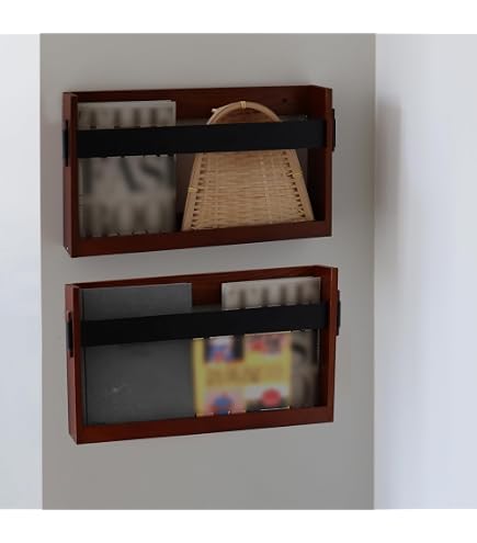 Wall-Mounted Magazine Rack - PE Rattan Grid Design, 17.3" Wide, For Living Room Or Office