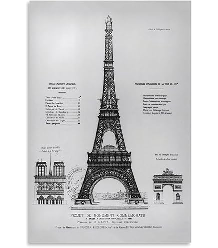Amazon.co.jp: エッフェル塔 建築図風 ポスター Eiffel Tower