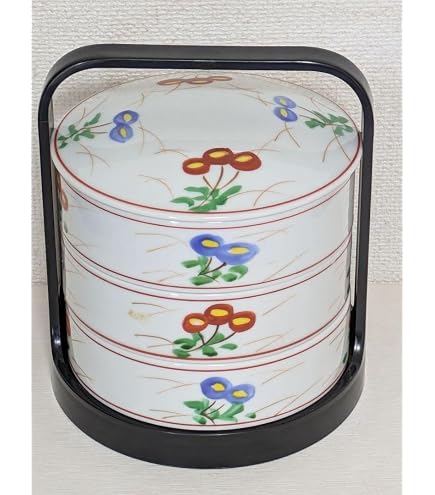 Amazon｜花紋 赤 二段重 ミニ重箱 九谷焼 ‖ 磁器 径7cm 高さ6cm 和食器