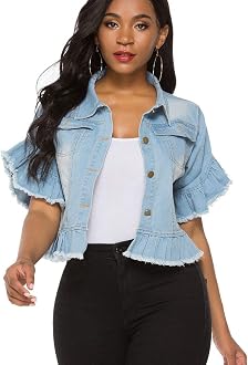 Fanvans Womens Denim Jacket Ruffle 