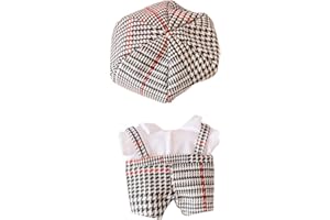 niannyyhouse 人形の服 20cm 綿人形の服 帽子+ボディスーツ 2点セット カレッジスタイル ぬいぐるみ 用 人形ベビー服 千鳥格子 着せ替え