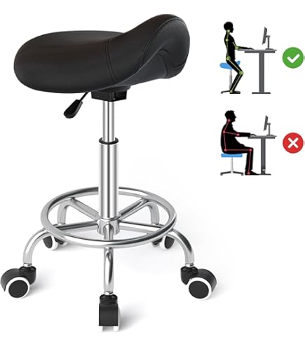 Saddle Stool Rolling Stool With Footrest Ergonomic Office Chair