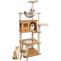 Amazon | [CozyMeow] キャットタワー 木製 スリム 据え置き 宇宙船