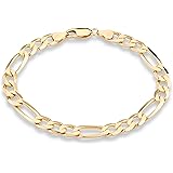 MiaBella 18K Gold Over Sterling Silver Italian 7mm Solid Diamond-Cut Figaro Link Chain Bracelet for Men, 8", 8.5", 9"