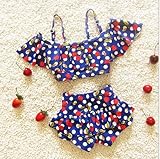 ツバメ--屋 ベビー水着 女児水着樱桃 ビキニ スイミングウェア キッズ水着 子供用 非常にオシャレ、樱桃トップス、パンツ2点セット (XXL, ダーク ブルー)