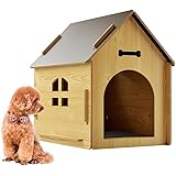 iimono117 ペットハウス 犬 室内 木目調 [ Mサイズ 高さ53×幅42×奥行52㎝ ] 屋外 猫ハウス 窓付き 組み立て簡単 工具不要 犬小屋 猫小屋 木製ゲージ 小型犬 おしゃれ かわいい