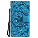 Xperia XZ1 ケース Dfly 高品質 PU 革 を エンボスマンダラ花デザイン 財布型 スタンド機能 ウルトラスリム フリップ マグネット吸着 手帳型ケース (Sony Xperia XZ1