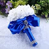 Ochine ウェディング ブーケ 造花　アートフラワー プレゼント 16枚　約25ｘ20cm　 結婚式 花嫁 披露宴 花束　リボン付き　撮影にも (ブルー)