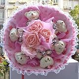 ロマンチック ベア ＆ ローズ かわいい 造花の 花束 ピンク プロポーズなどに