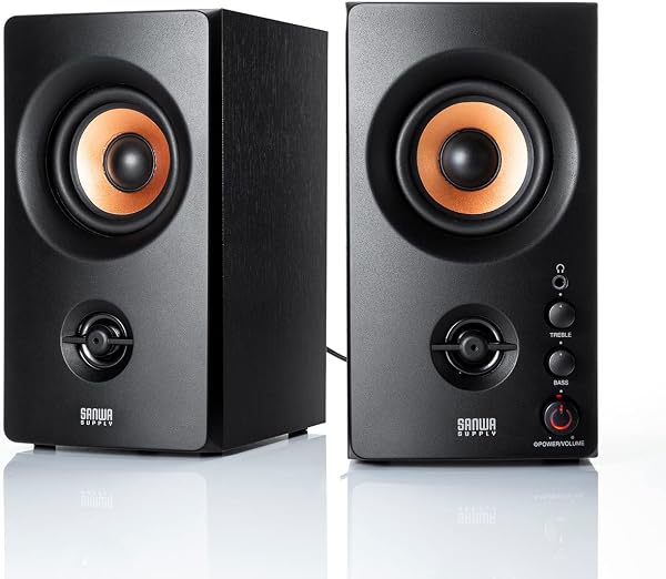 Sanwa Direct 400-SP107 PC Speaker Wired 3.5mm Connection 30W Wood Speaker for TV Computer Monitor Stereo AC Power - 1