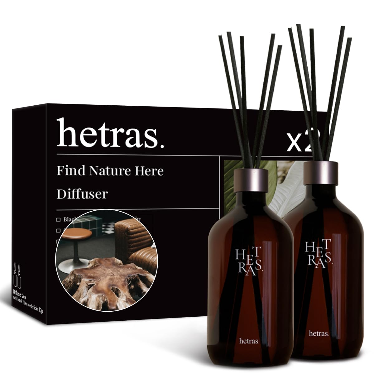 【公式】hetras ヘトラス プレミアム 大容量 ディフューザー Hotel Wood ホテルウッド ウッディ 500ml 2ea 2個入り セット ルームフレグランス リードディフューザー アロマディフューザー 香り インテリア