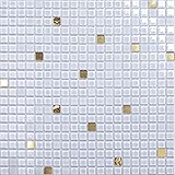 キラキラ高級感　透明　ガラスタイル　透明ホワイト金色 ミックスモザイクタイル　DIY 装飾　1シート（300*300*4mm）　高級感インテリア　インテリアモザイク　店舗等の商業施設、住宅の洗面スペー