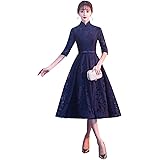 Amazon 花嫁 ミモレ丈 ドレス 袖あり ウェディングドレス 花嫁 二次会 ドレス 披露宴 結婚式 パーティードレ フォーマルドレス イブニングドレス 通販