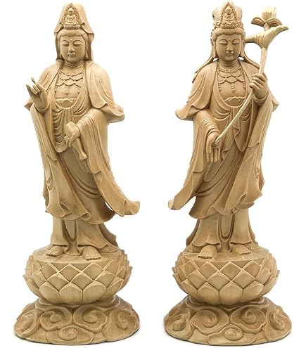 Amazon｜Suicazon [御金品] ツゲ 木彫り 阿弥陀三尊像29cm（ 観音菩薩