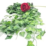 sac taske 観葉植物 アイビー 造花 リアル 壁掛け インテリア 植物 & バラ 1輪 (200㎝ 12本)