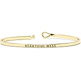 by you Inspirational Positive Message Engraved Thin Cuff Bangle Hook Bracelet