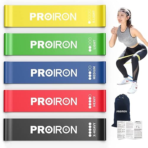 PROIRON Resistance Loop Bands, Exercise Bands Set of 5 Rubber Latex Anti-Slip Resistance Band for Workout, Stretching, Physic