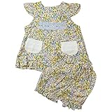 《H29年春物》(日本製) Pample Mousse(パンプルムース) ローンプリントレースポケット付きミルキースーツ 80cm /YE NO.DP-71406