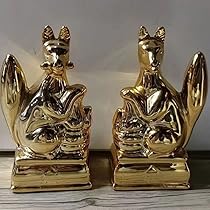 Amazon.co.jp: お稲荷様 一対陶器製 金メッキ 神具 稲荷社稲荷