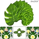 (Green (Set of 24)) - Adorox (Set of 24) 20cm Tropical Faux Green Leaves Print Fabric Hawaiian Luau 