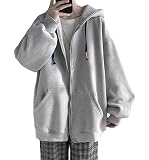 [foveitaa] ジップ パーカー メンズ 秋服 オーバーサイズ 大きいサイズ ゆったり ユニセックス 長袖 春秋服 人気 無地 柔らかい肌触り 快適 トップス スポーツ 男女兼用light grey-M