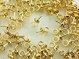 ノーブランド品 ヒートン キャップ ゴールド 100個 全長約6.5mm アクセサリーパーツ チャーム金具 アクセサリー金具 （AP0323）