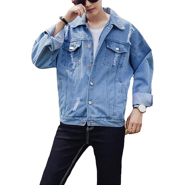 YGG★新品 ダメージ加工 オーバーサイズデニムジャケット 水色 Amazon | オーバーサイズ デニム ジャケット 水色 ビッグサイズ