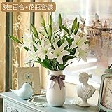 BAGEHUA 美しいユリの花蝶のスーツを大規模なシミュレーションセラミック壺花柄の装飾品、