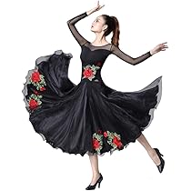 【美品 社交ダンス衣装】ブラック×ベロア生地 ワンピース ドレス 刺繍 花柄 黒 楽天市場】レディース 社交ダンス衣装 ラテン衣装 ロングドレス